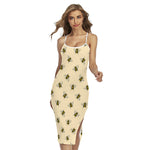 Vintage Bee Pattern Print Cross Back Cami Dress