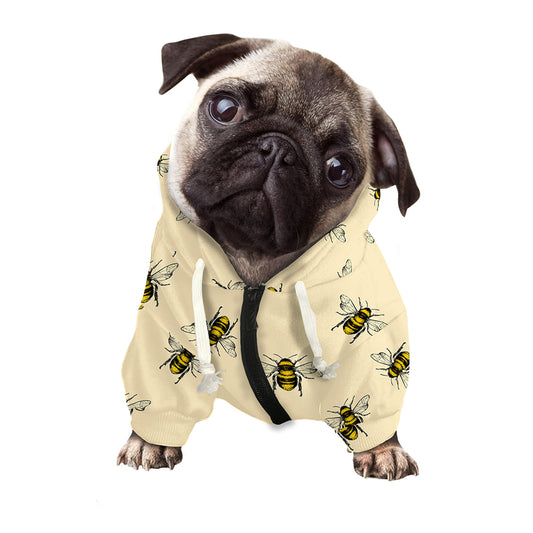 Vintage Bee Pattern Print Dog Zip Up Hoodie