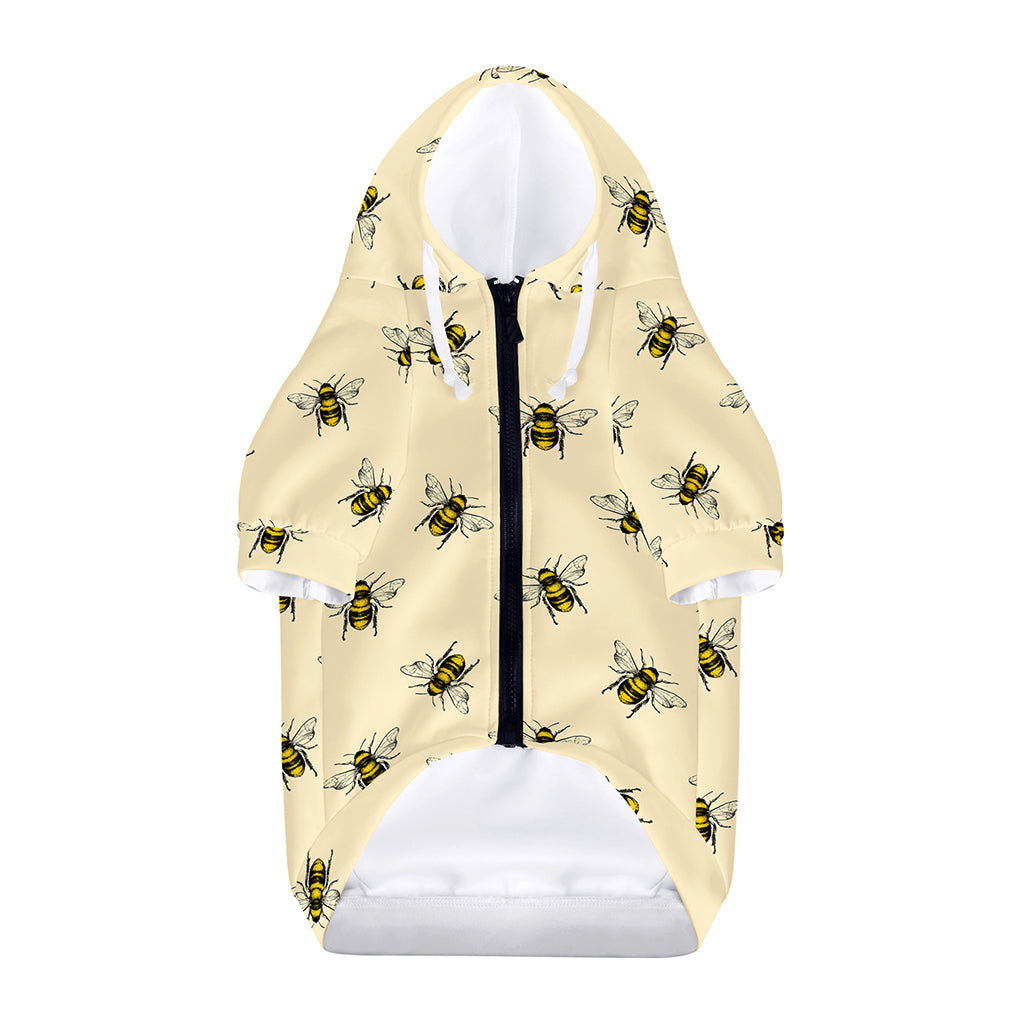 Vintage Bee Pattern Print Dog Zip Up Hoodie