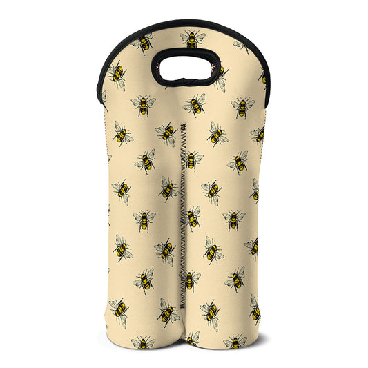 Vintage Bee Pattern Print Double Neoprene Wine Tote