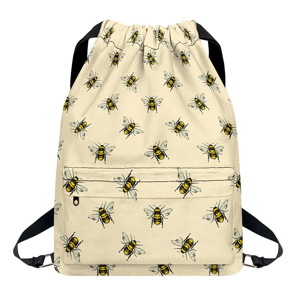 Vintage Bee Pattern Print Drawstring Backpack