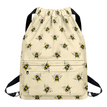 Vintage Bee Pattern Print Drawstring Backpack
