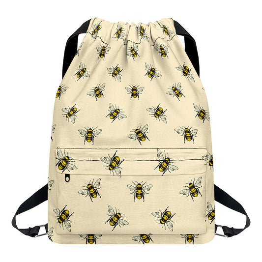 Vintage Bee Pattern Print Drawstring Backpack
