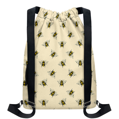 Vintage Bee Pattern Print Drawstring Backpack