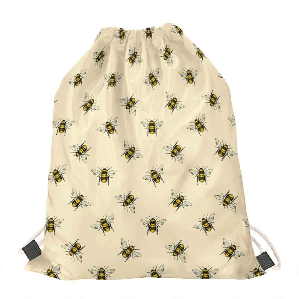 Vintage Bee Pattern Print Drawstring Bag