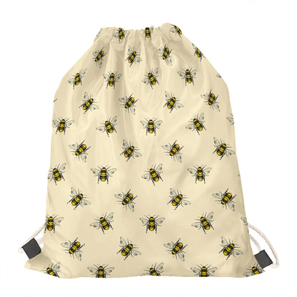 Vintage Bee Pattern Print Drawstring Bag