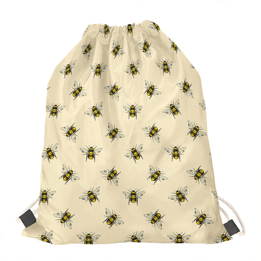 Vintage Bee Pattern Print Drawstring Bag