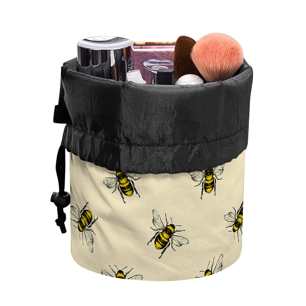 Vintage Bee Pattern Print Drawstring Makeup Bag