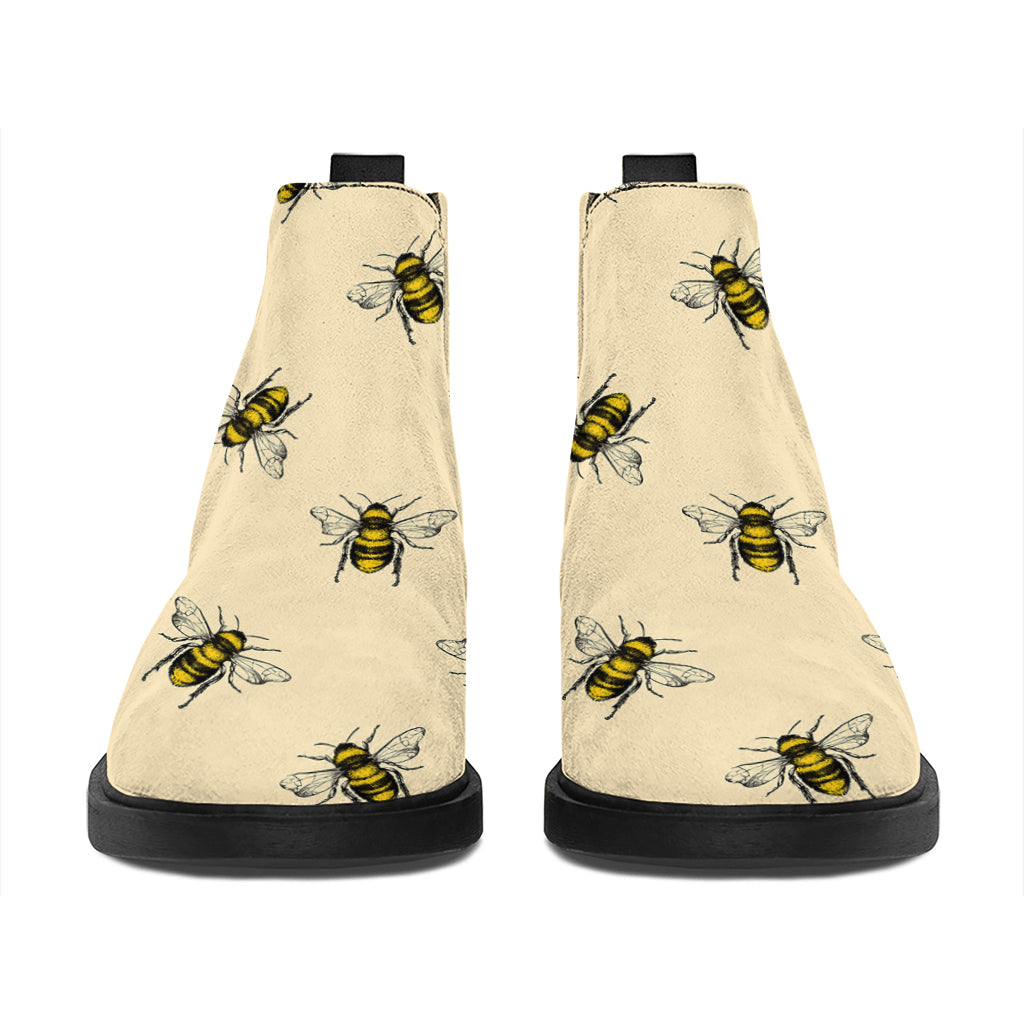 Vintage Bee Pattern Print Flat Ankle Boots