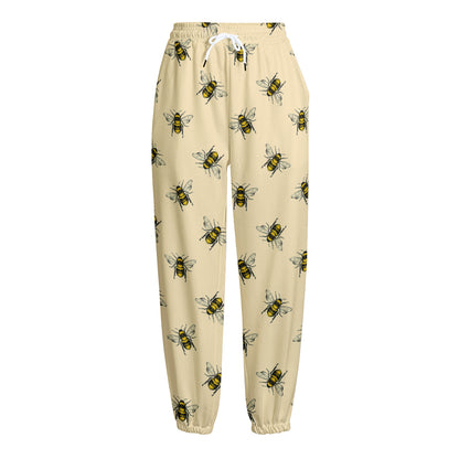 Vintage Bee Pattern Print Fleece Lined Knit Pants