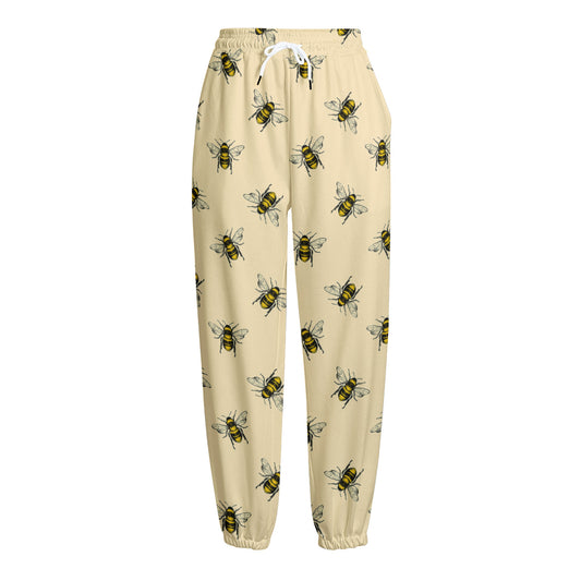 Vintage Bee Pattern Print Fleece Lined Knit Pants