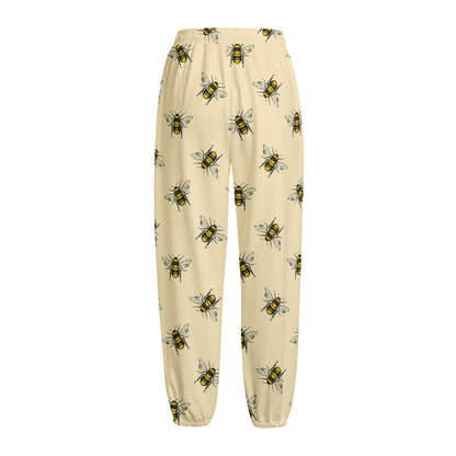 Vintage Bee Pattern Print Fleece Lined Knit Pants