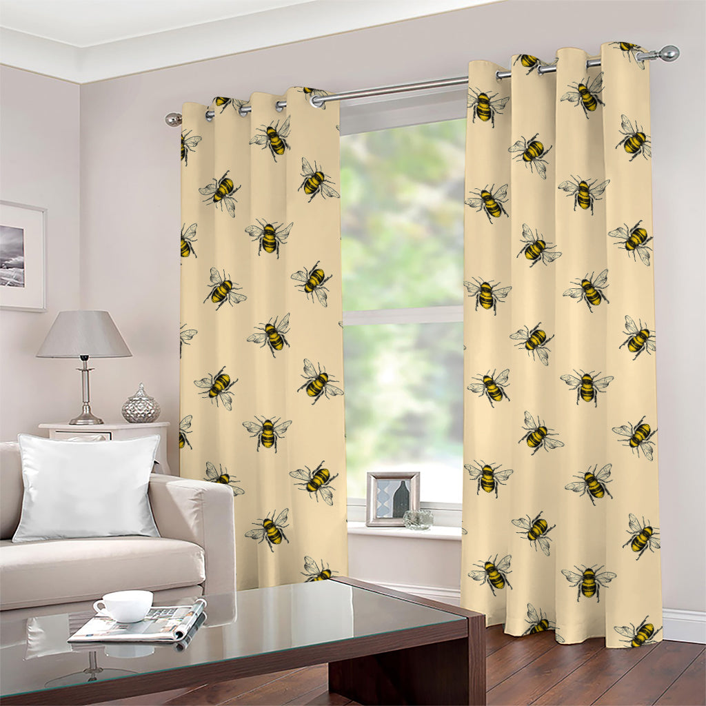 Vintage Bee Pattern Print Grommet Curtains