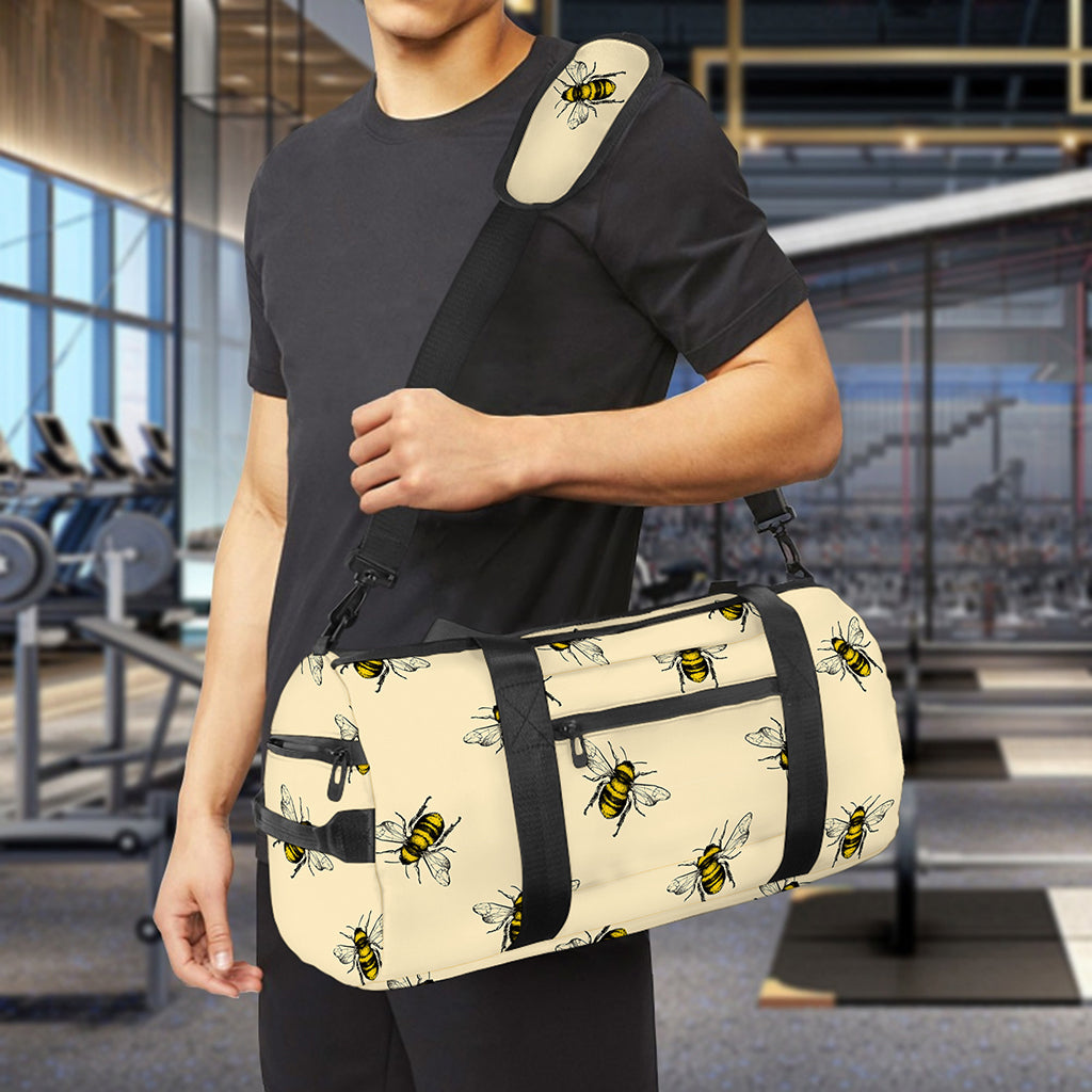 Vintage Bee Pattern Print Gym Bag