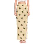 Vintage Bee Pattern Print High Slit Maxi Skirt