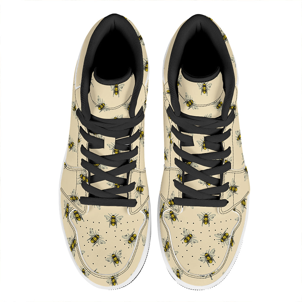 Vintage Bee Pattern Print High Top Leather Sneakers