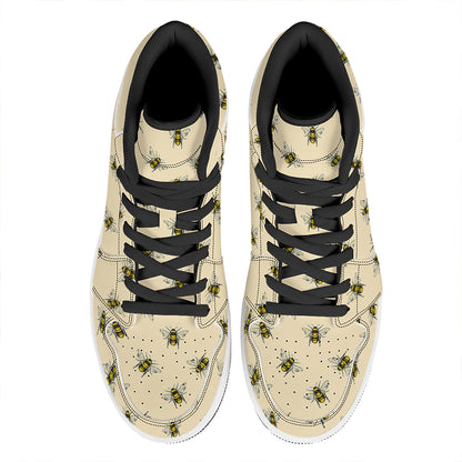 Vintage Bee Pattern Print High Top Leather Sneakers