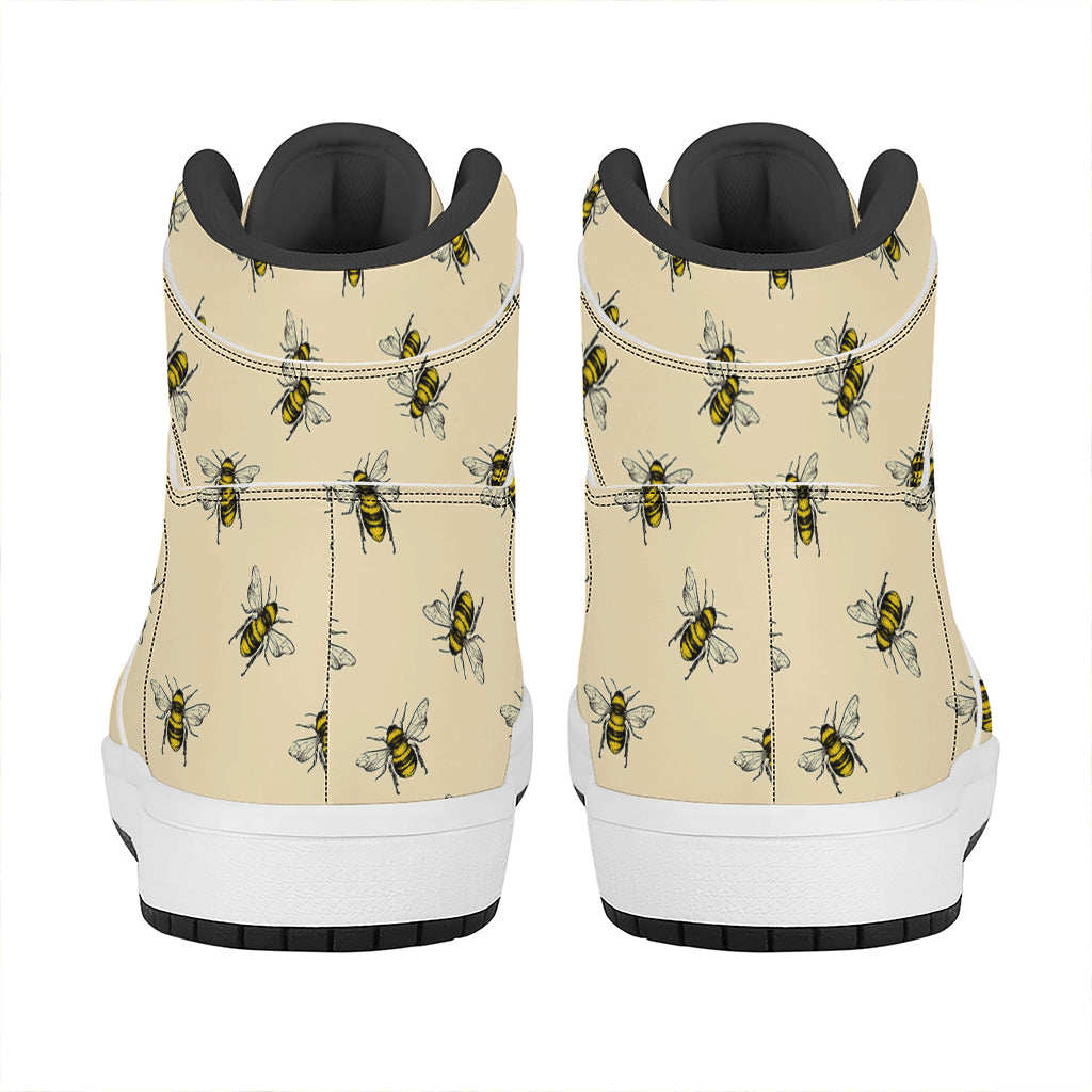 Vintage Bee Pattern Print High Top Leather Sneakers