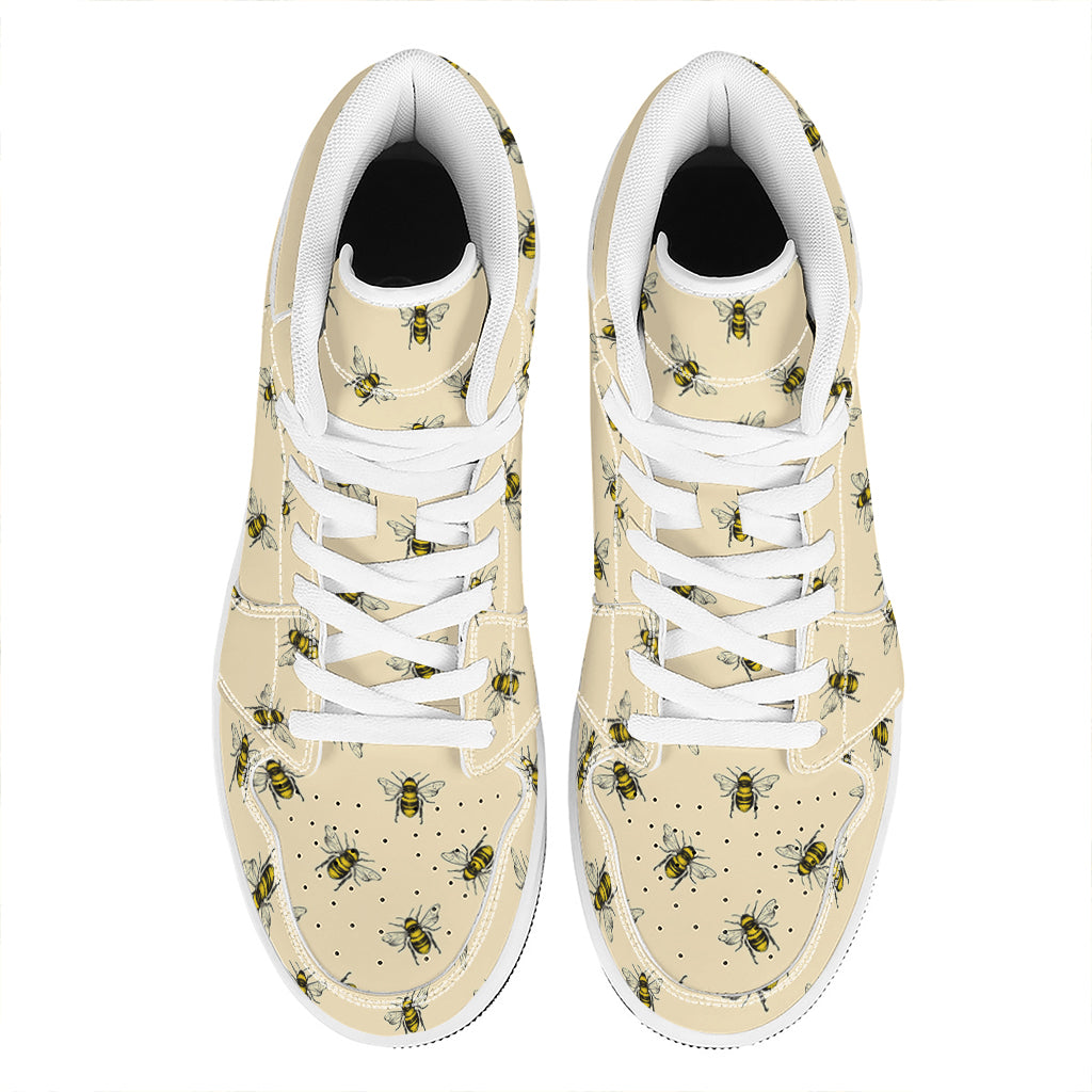 Vintage Bee Pattern Print High Top Leather Sneakers