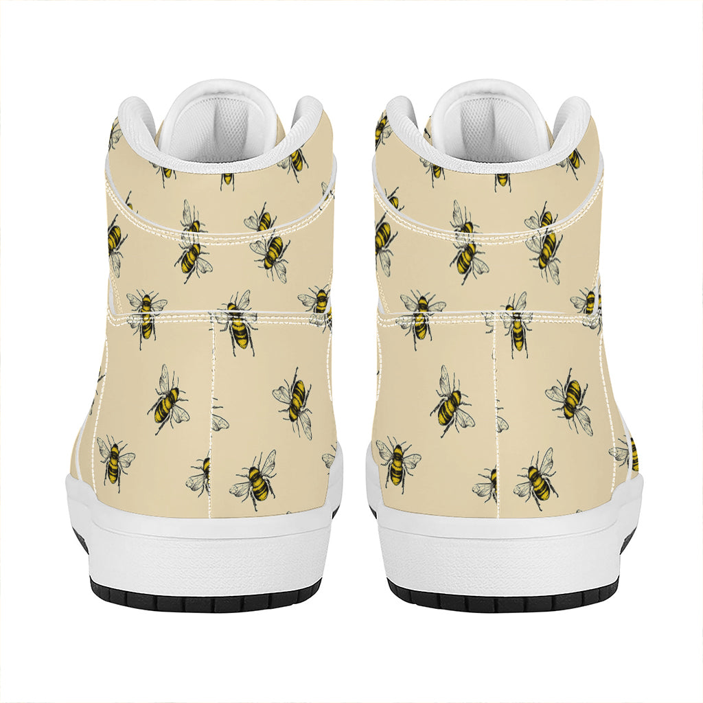 Vintage Bee Pattern Print High Top Leather Sneakers