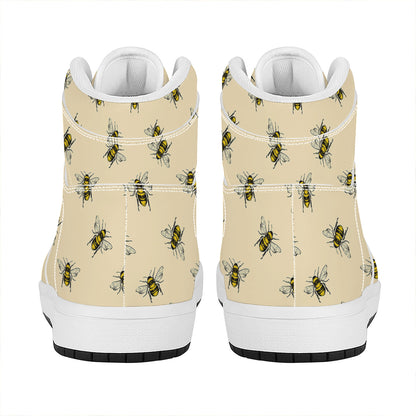 Vintage Bee Pattern Print High Top Leather Sneakers