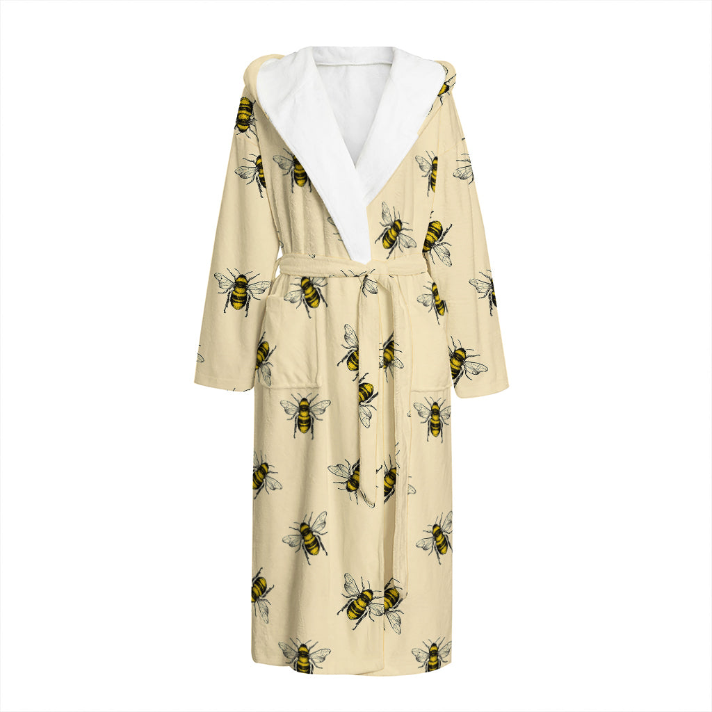 Vintage Bee Pattern Print Hooded Bathrobe