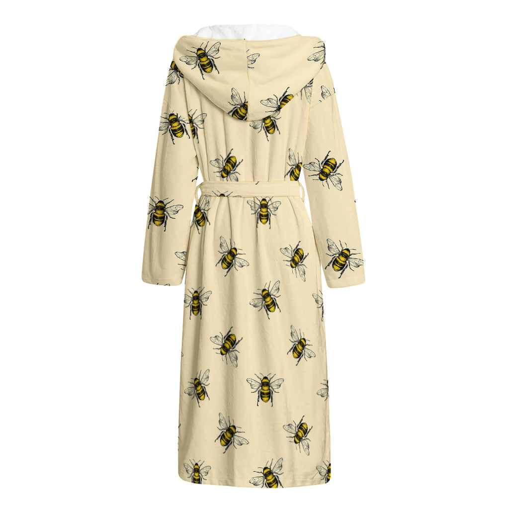 Vintage Bee Pattern Print Hooded Bathrobe