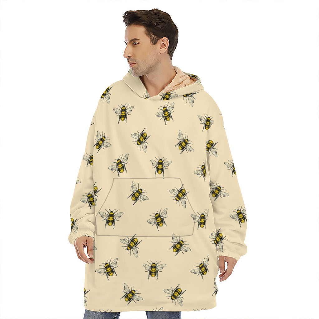 Vintage Bee Pattern Print Hoodie Blanket