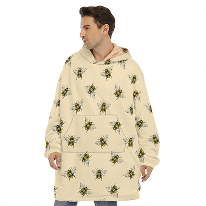 Vintage Bee Pattern Print Hoodie Blanket