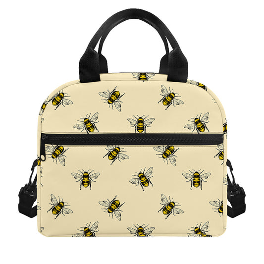 Vintage Bee Pattern Print Insulated Lunch Bag