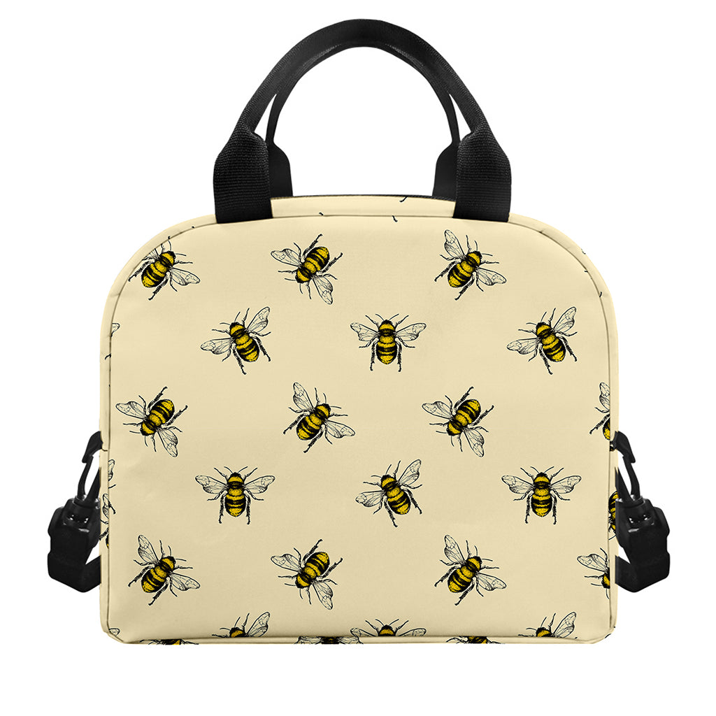 Vintage Bee Pattern Print Insulated Lunch Bag