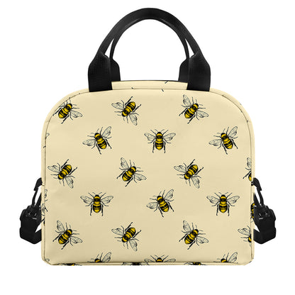 Vintage Bee Pattern Print Insulated Lunch Bag