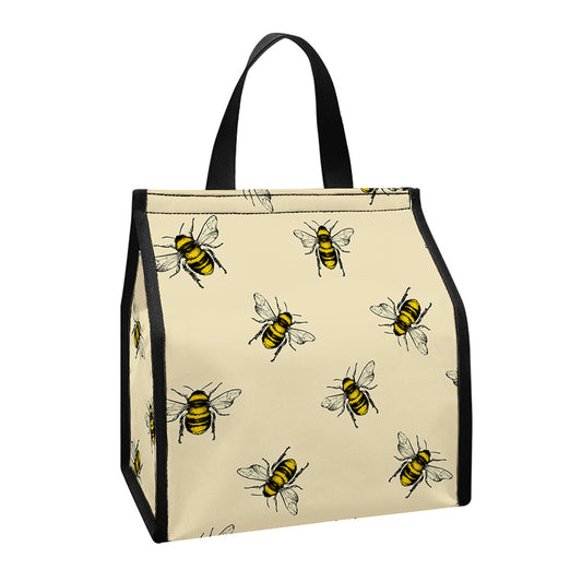 Vintage Bee Pattern Print Insulated Lunch Tote