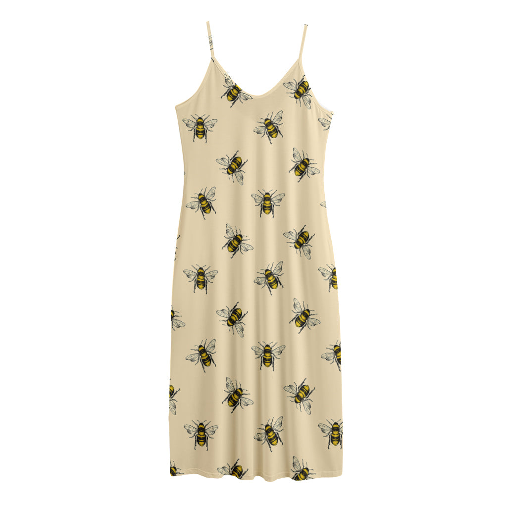 Vintage Bee Pattern Print Jersey Midi Cami Dress