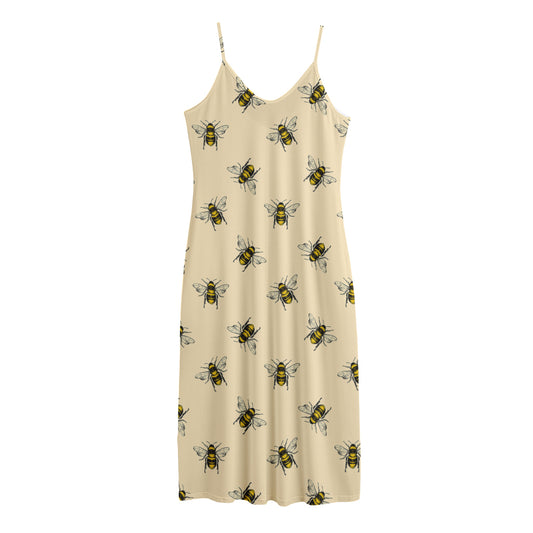 Vintage Bee Pattern Print Jersey Midi Cami Dress