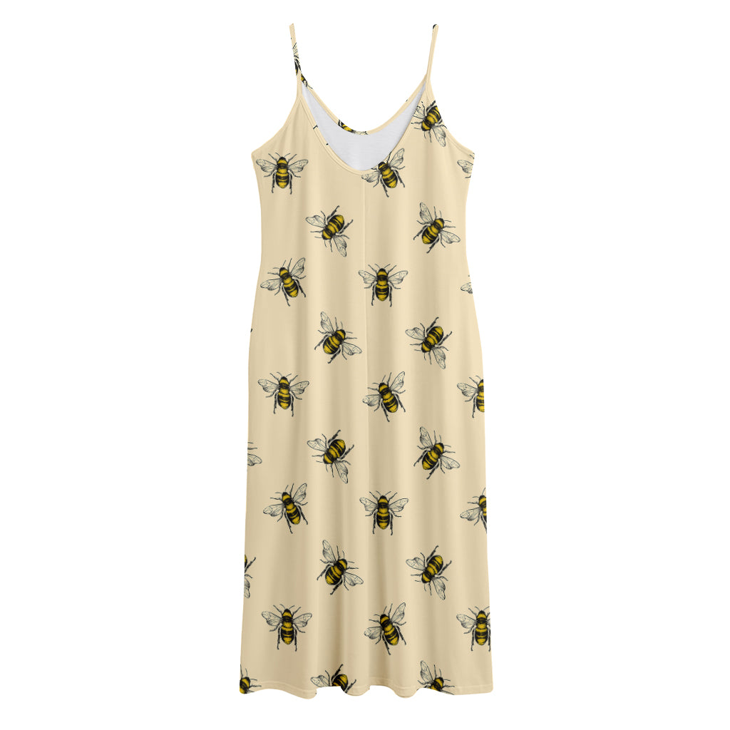 Vintage Bee Pattern Print Jersey Midi Cami Dress