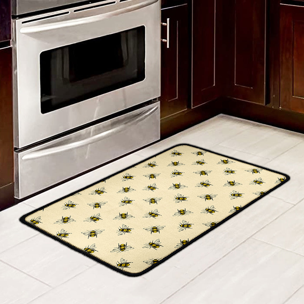 Vintage Bee Pattern Print Kitchen Mat