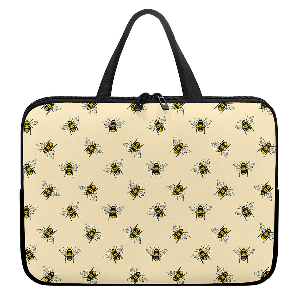 Vintage Bee Pattern Print Laptop Sleeve With Handle