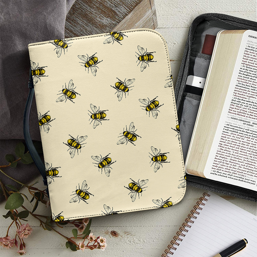 Vintage Bee Pattern Print Leather Bible Cover