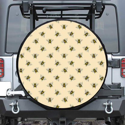 Vintage Bee Pattern Print Leather Spare Tire Cover