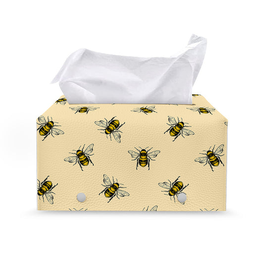 Vintage Bee Pattern Print Leather Tissue Box Cover