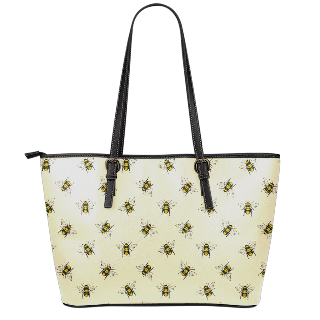Vintage Bee Pattern Print Leather Tote Bag