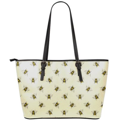 Vintage Bee Pattern Print Leather Tote Bag