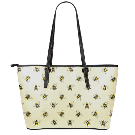 Vintage Bee Pattern Print Leather Tote Bag