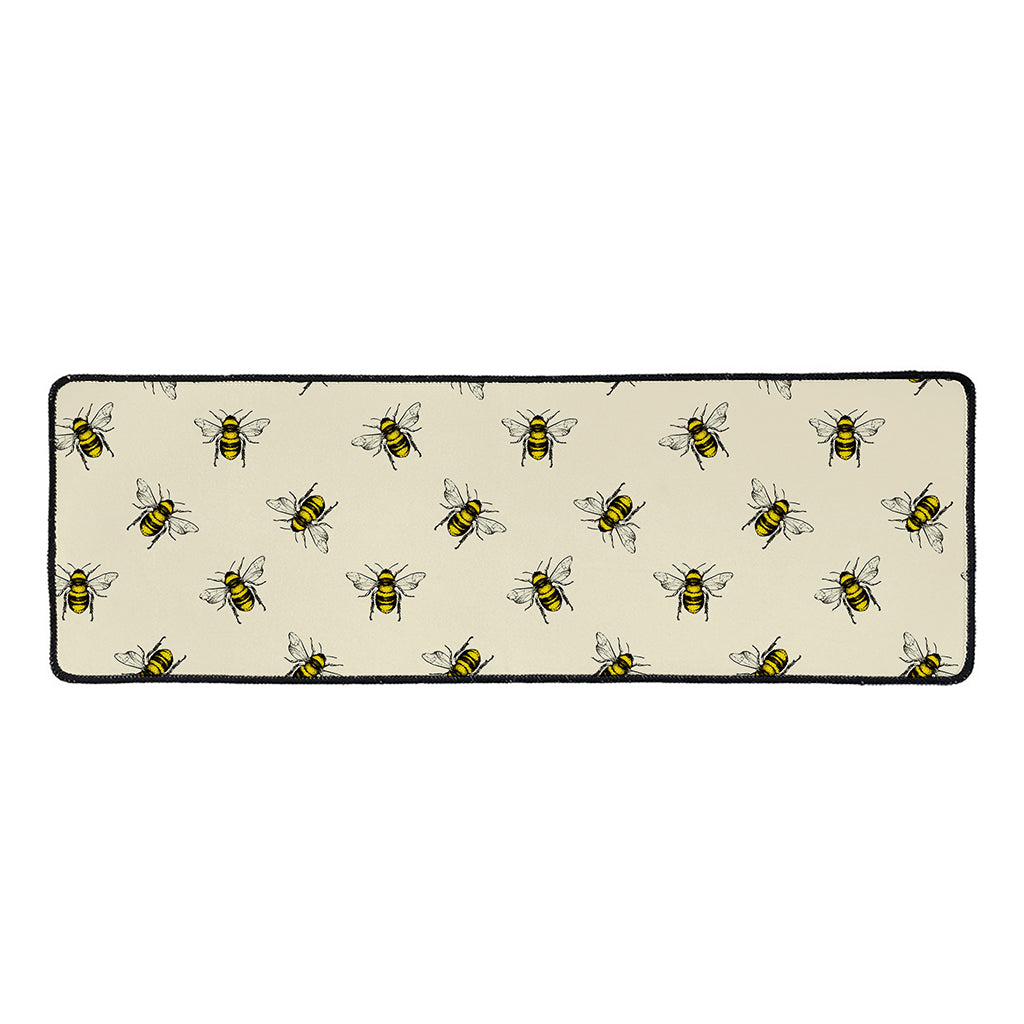 Vintage Bee Pattern Print Long Kitchen Mat