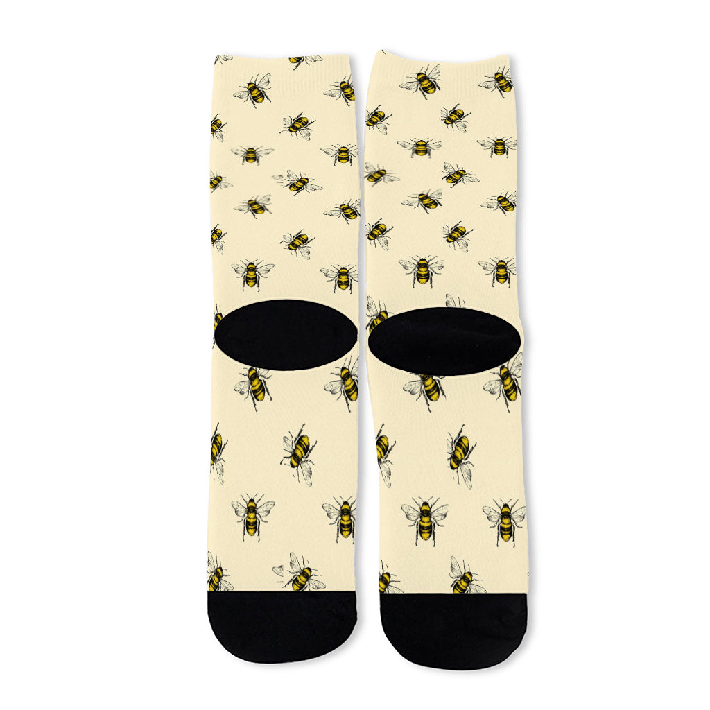Vintage Bee Pattern Print Long Socks