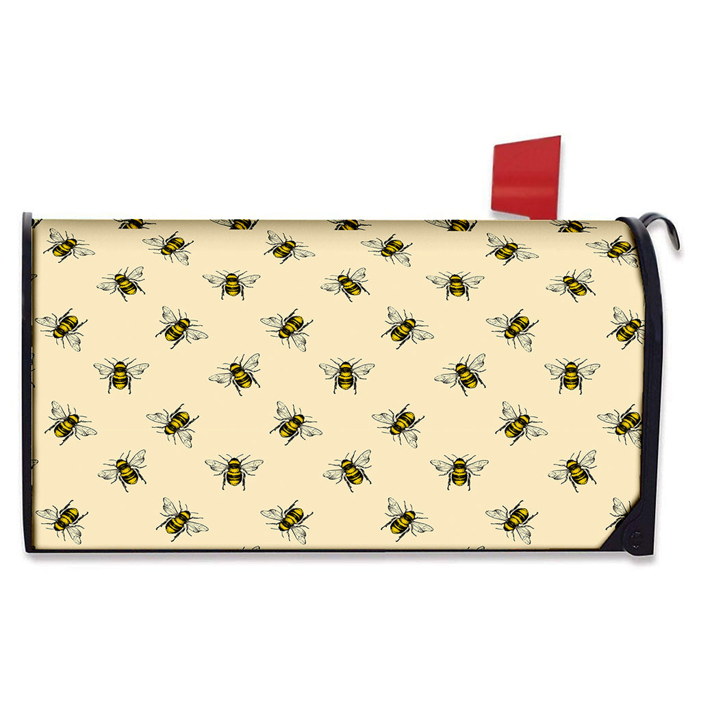 Vintage Bee Pattern Print Mailbox Cover