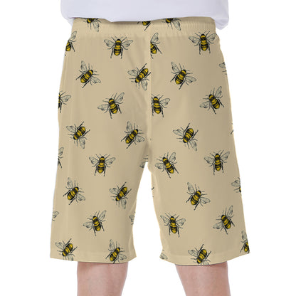 Vintage Bee Pattern Print Men's Beach Shorts