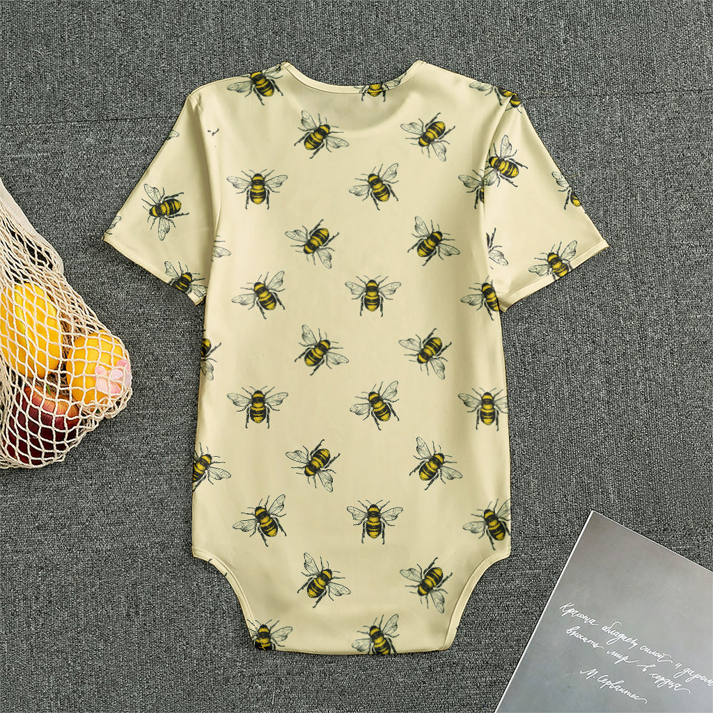 Vintage Bee Pattern Print Men's Bodysuit