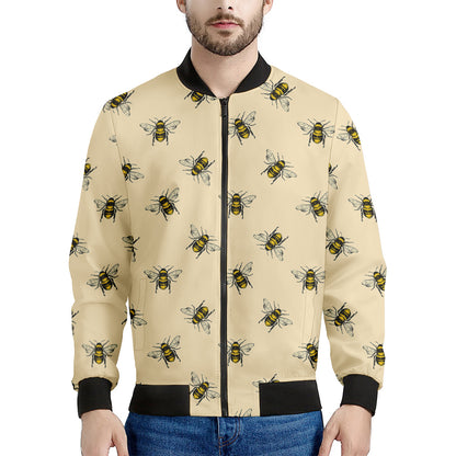 Vintage Bee Pattern Print Men's Bomber Jacket